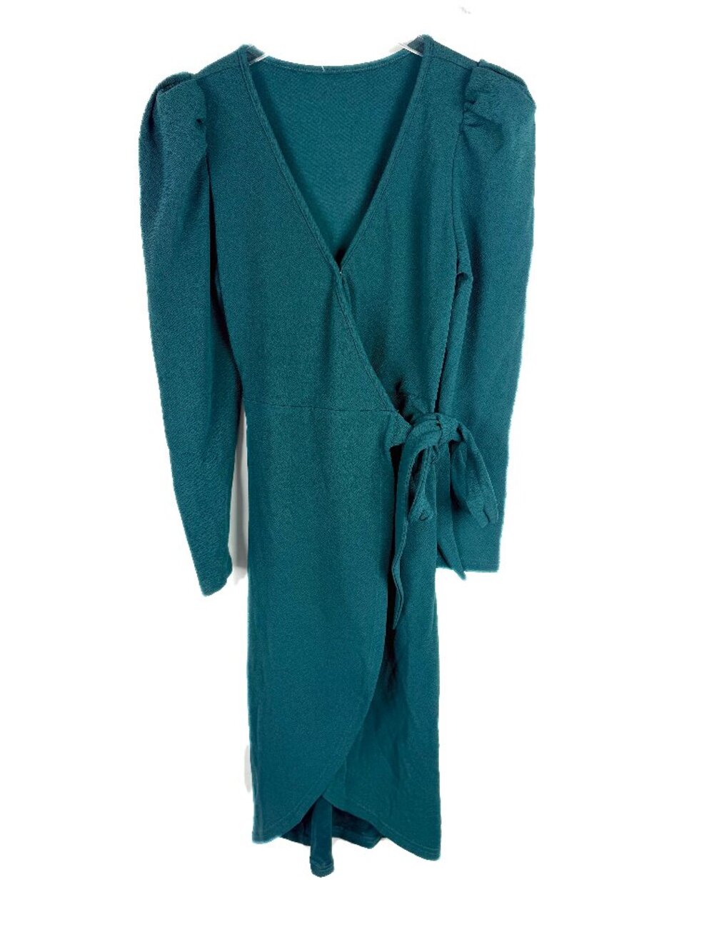 NWT Cupshe Belted Teal Puff Sleeve Wrap Dress Long Sleeves Green Size XS NEW - Picture 2 of 10